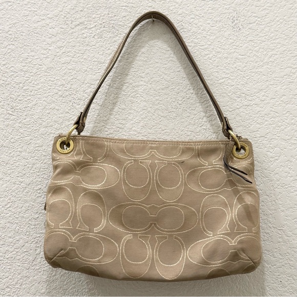 COACH 18980 Poppy Metallic Signature Canvas Push Lock Front Pocket Shoulder Bag - Picture 6 of 16